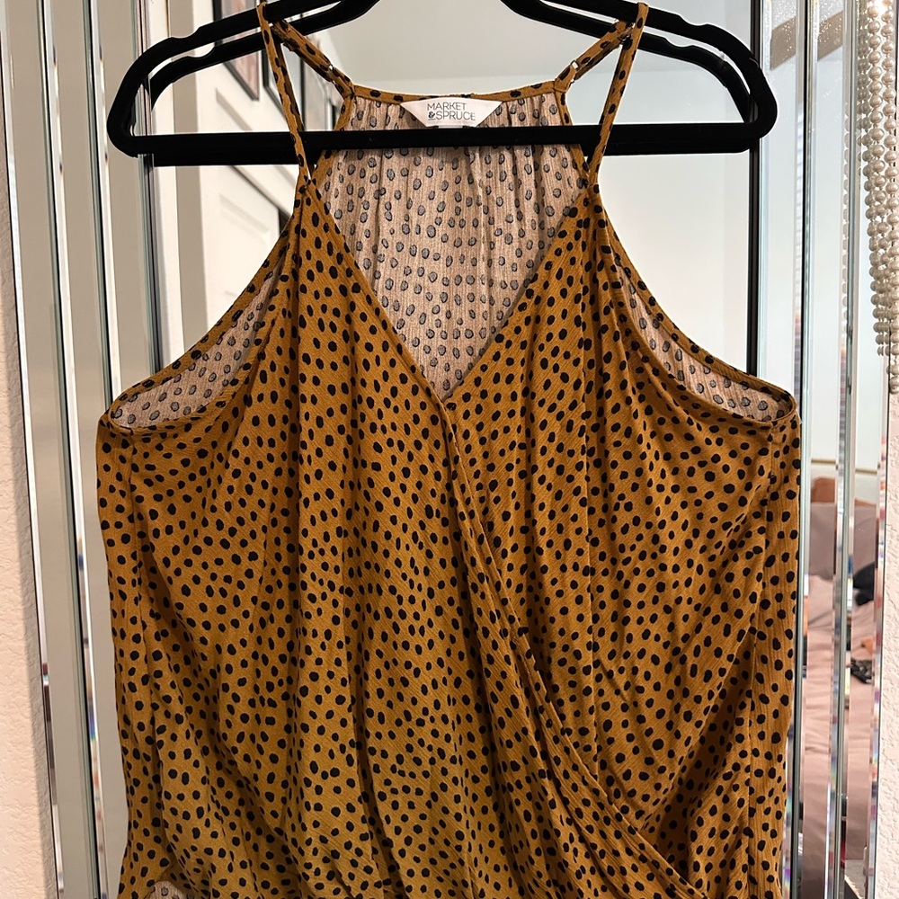 Market & Spruce Mustard and Black Polka Dot Blouse